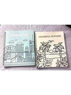 Colorful Cities & Scenery Coloring Books*2 Set*Spiral Bound*Iconic* Scenes*NEW